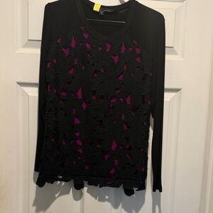 Chic Black and Pink Floral Lace Women's Blouse
